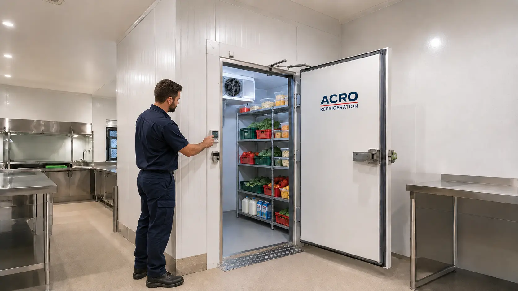 ACRO technician inspecting a commercial cold room