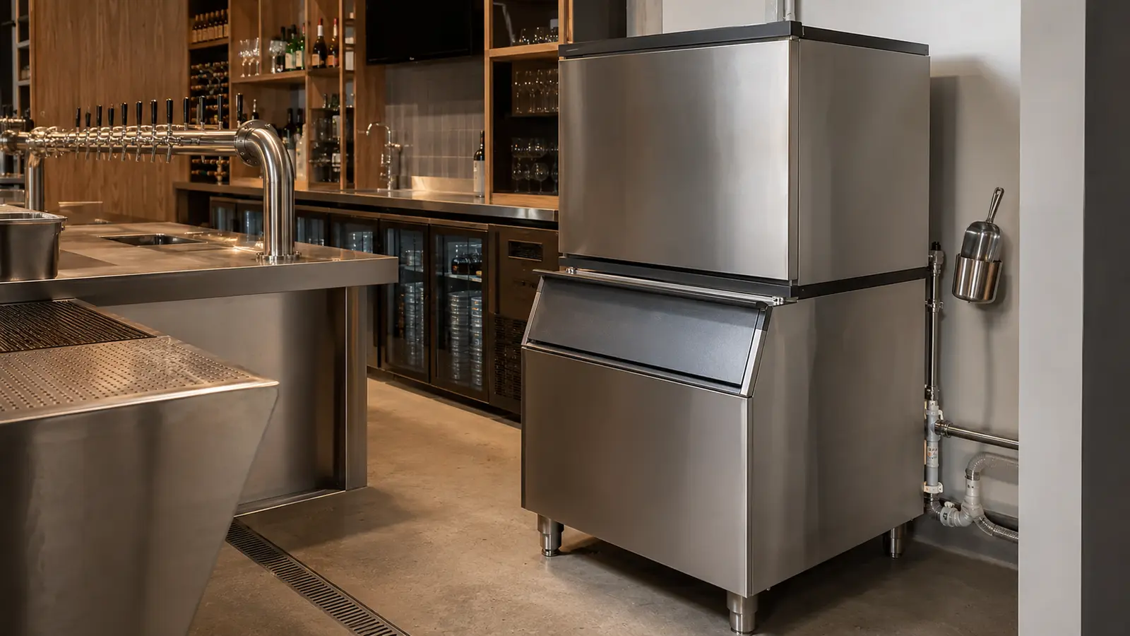 Commercial ice machine in a hospitality venue