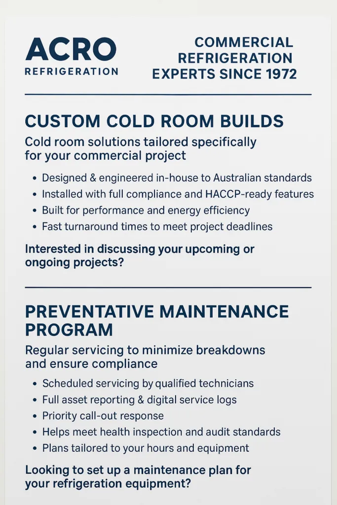 A list of ACRO Refrigeration services