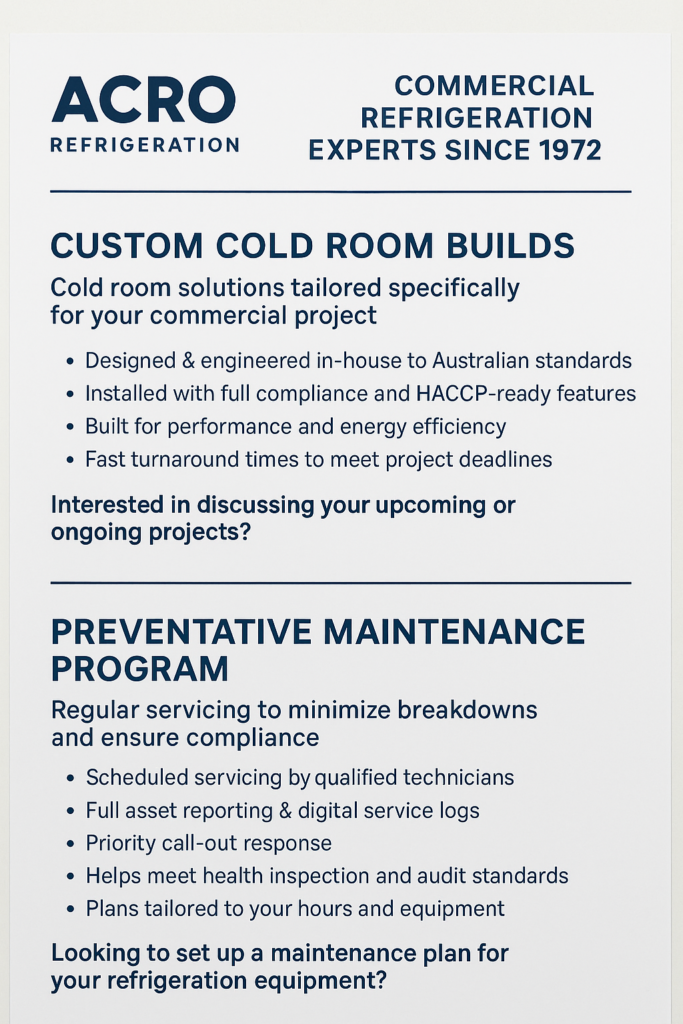 A list of ACRO Refrigeration services