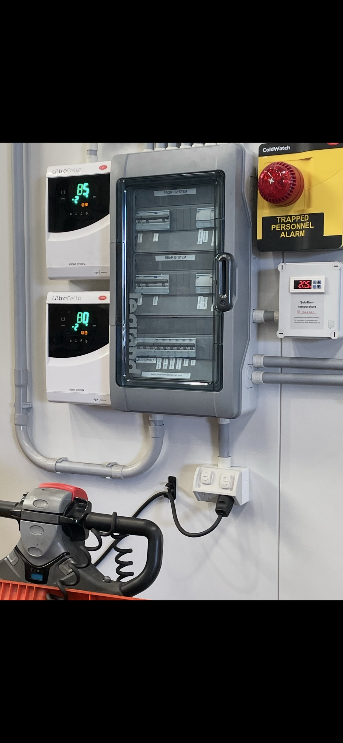 Electrical control panel professionally installed on a commercial cold room by Acro Refrigeration electricians