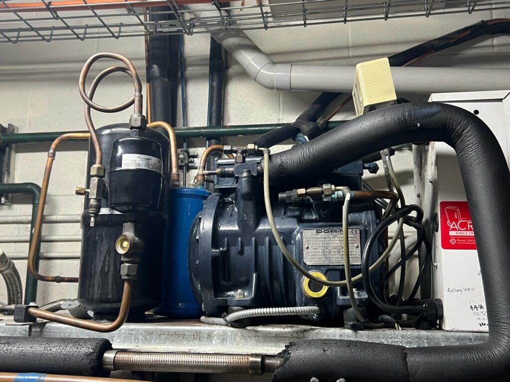 A water cooled condenser installed at a hotel