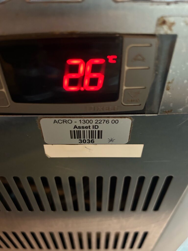 Asset tag on refrigeration equipment