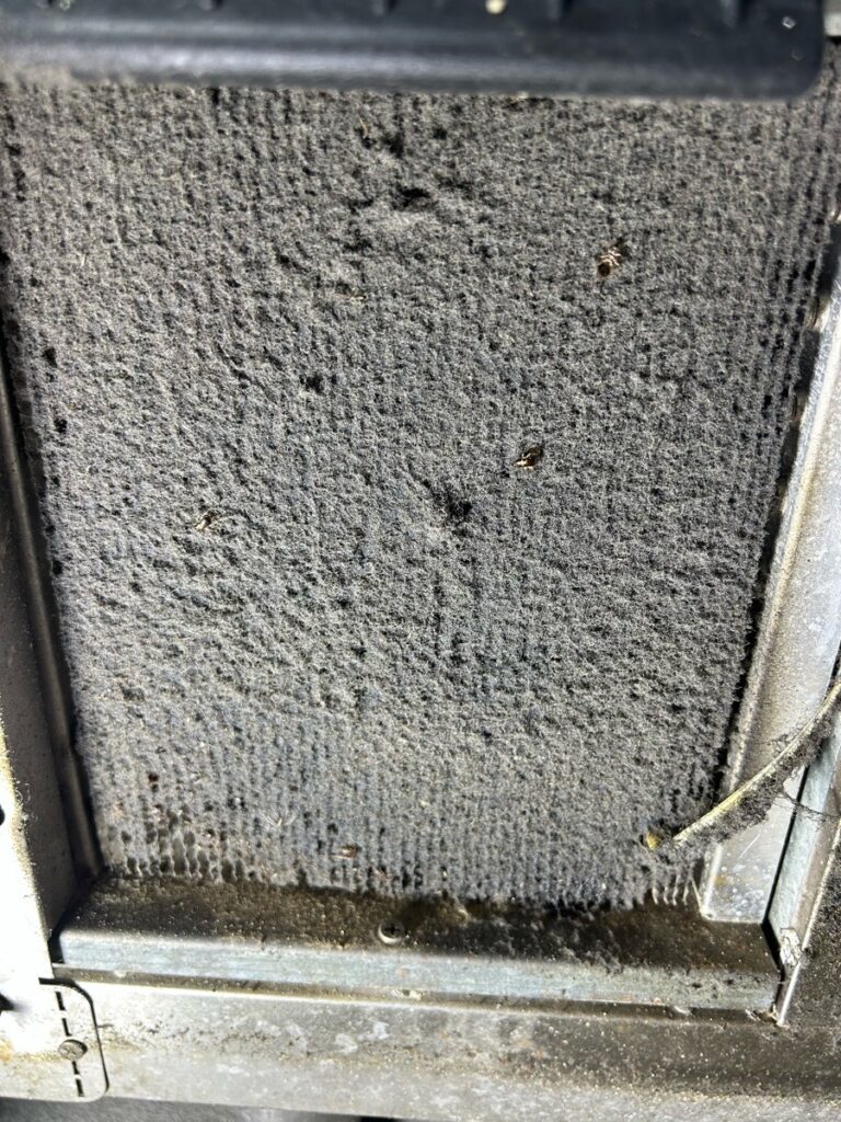 A blocked restaurant fridge condenser coil