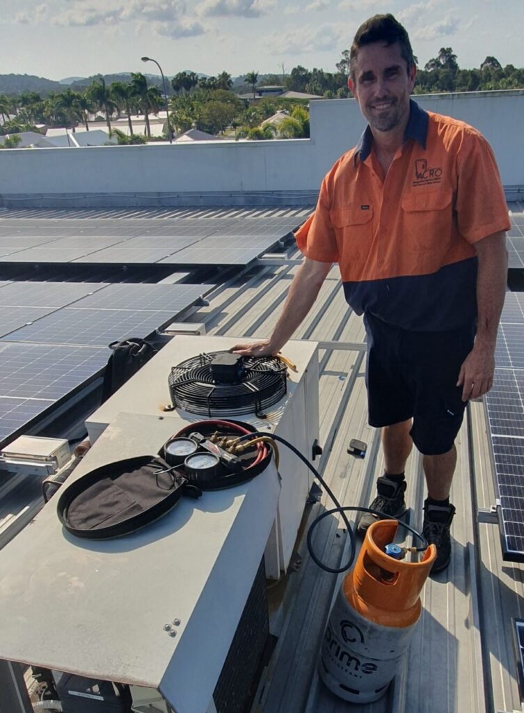 ACRO Refrigeration technician servicing a commercial cool-room compressor in Brisbane